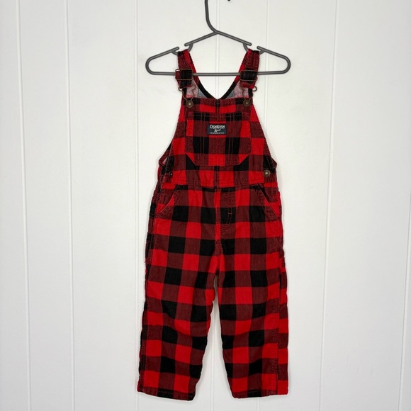 OshKosh B'gosh Other - Vintage OshKosh Toddler Red & Black Checkered Corduroy Overalls Size 24 Months